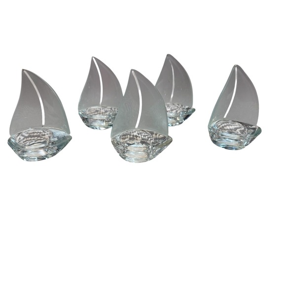 Kate Aspen frosted glass sailboat tealight candle holder -4" tall Bundle Of 5 - Picture 9 of 13